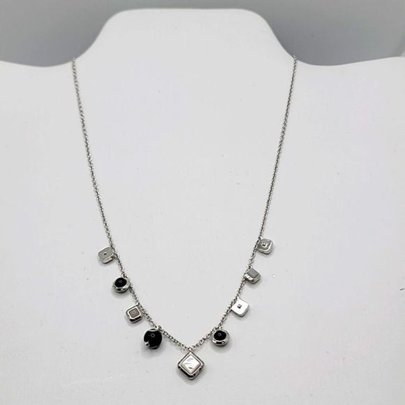 NWT KENDRA SCOTT GEMMA NECKLACE AND EARRINGS SET BLACK WHITE SILVER - Picture 6 of 8